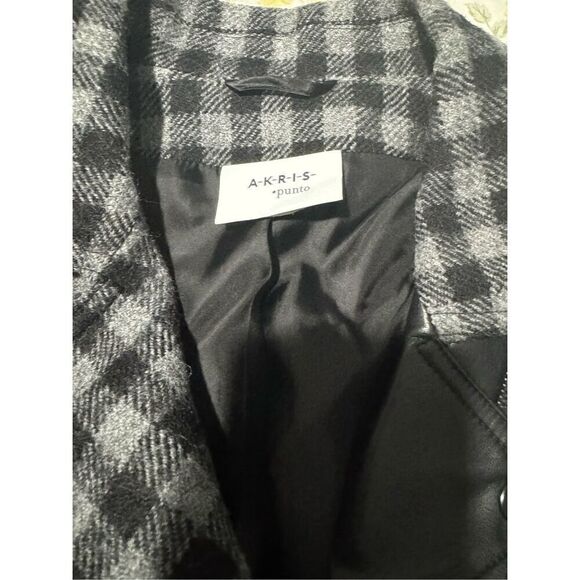 Akris punto Mixed tweed moto jacket gingham vegan leather 8 - Picture 4 of 15